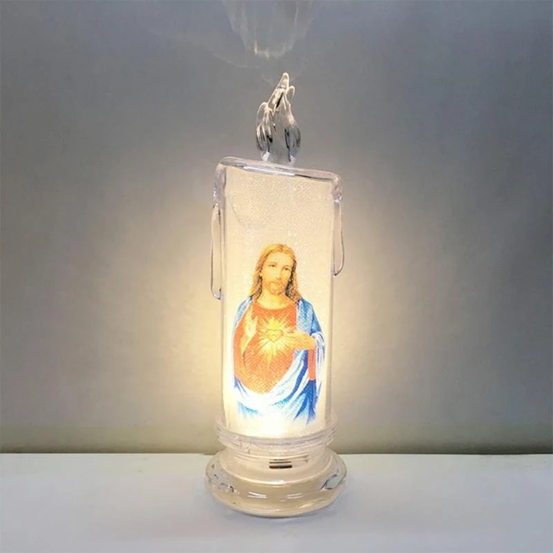 Jesus Virgin Christ Lamp Romantic Tealight Electronic Flameless LED Devotional Prayer Candles Light
