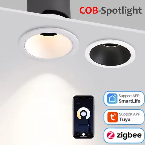 Zigbee3.0 COB 스포트라이트 알루미늄 조광 가능 LED 다운라이트, Zigbee/일반 운전자 침실 거실 블랙 컵 화이트 컵