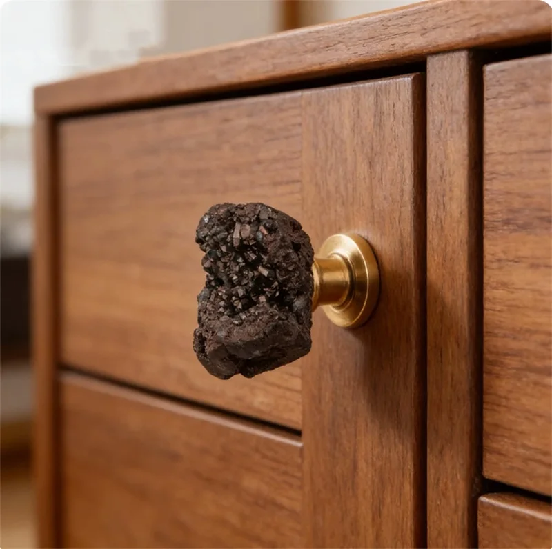 Natural Black Crystal Cabinet Door Pull Handles Drawer Door Knobs Luxury Furniture Handle For Kitchen Cupboard Wardrobe Pulls