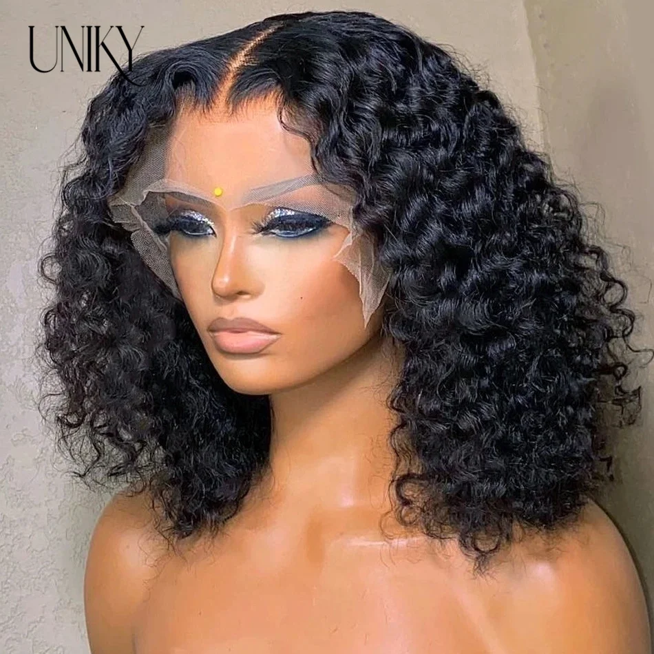 Wear And Go Glueless Human Hair Wig Uniky HAIR Peruvian Deep Curly Short Bob 6x4 HD Glueless Wig Human Hair Ready To Wear Go