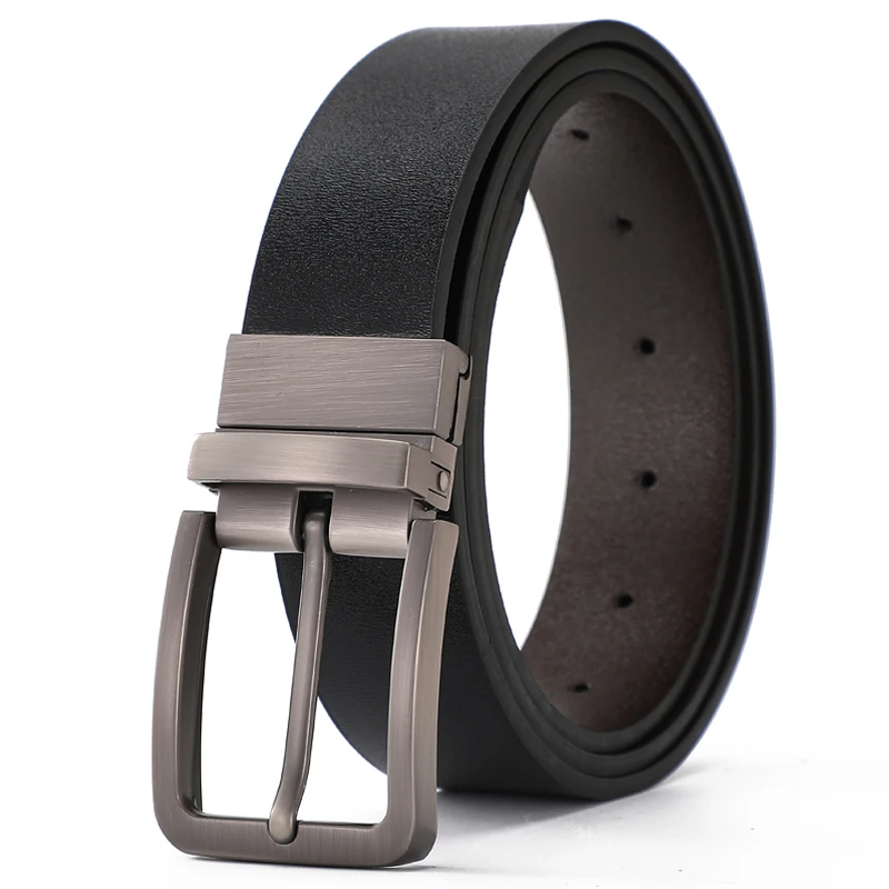 Two-sided leather belt for Men-2 style belt with irregular pattern, rotary buckle, suitable for business dress pants and casual