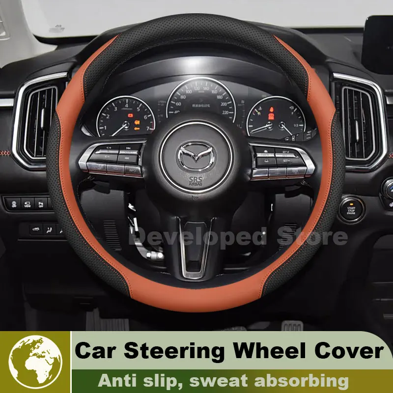 Leather Car Steering Wheel Cover For Mazda CX-50 CX50 CX-30 CX30 2020-2026 Auto Steering Wheel Interior Mazda CX50 Accessories