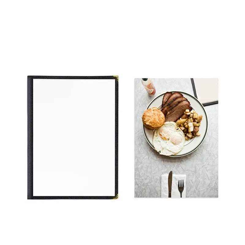 A67M-12 Pack Cafe Style Menu Cover Double Stitch Edge (Black, 2 Pages/4 Views - 8.5 Inch X 11 Inch)
