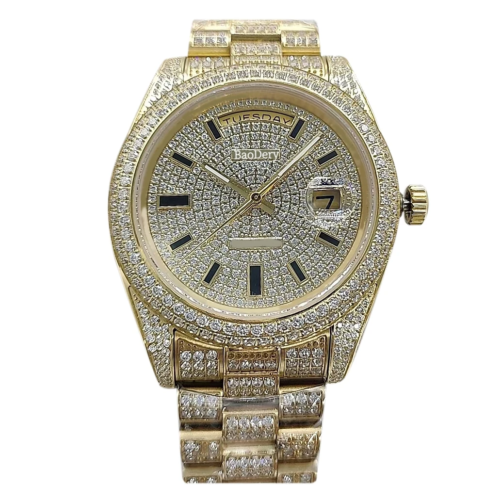 High end 41mm men\'s watch - mechanical movement, stylish diamond bezel and sapphire mirror, birthday gifts for men