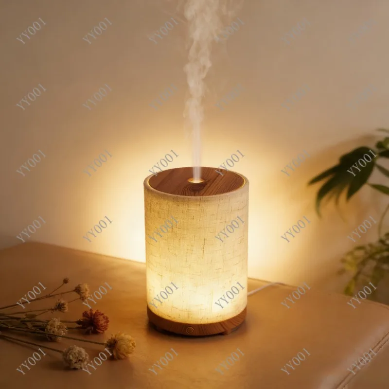 USB Fabric Aroma Diffuser Wood Grain Ultrasonic Humidifier Warm Light for Home