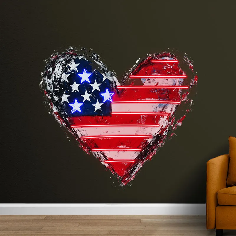 American Flag Heart Neon LED Wall Light, Patriotic USA Themed Decor Light for Home Wall, Perfect Decoration for Independence Day