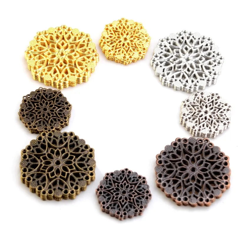 10/20/30/50pcs Flower Filigree crafts Hollow Embellishments Findings 35mm 48mm Jewelry Accessories Bronze Tone ornaments