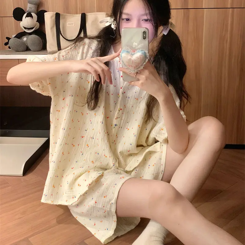 Polka Dot Sleepwear Women Pajama Sets Summer Pijama Shorts Sets 2 Pieces Korean Night Wears Pyjamas Button Home Suit 2024 New