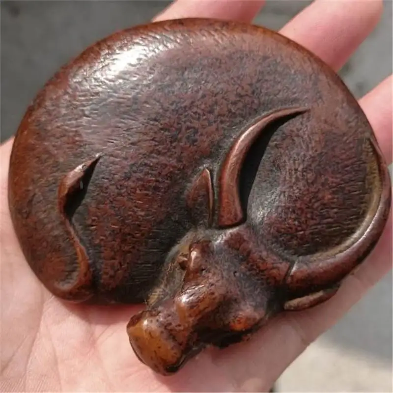 Chinese Solid Copper Pure Copper Carved Ox Cow Cattle Inkstone Yantai Ink Cartridge Decoration Collection Ornaments