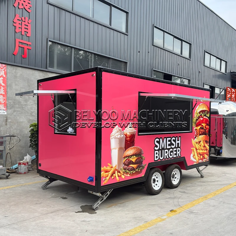 Belyoo Ice Cream Truck Bbq Full Kitchen Food Truck Mobile Fast Food Restaurant Taco Hot Dog Beer Bar Concession Food Trailer