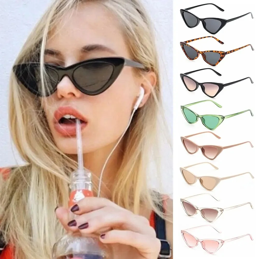Vintage okulary przeciwsłoneczne Cat Eye dla kobiet mała ramka okulary przeciwsłoneczne w stylu retro okulary ochronne UV400 modne modne akcesoria Streetwear