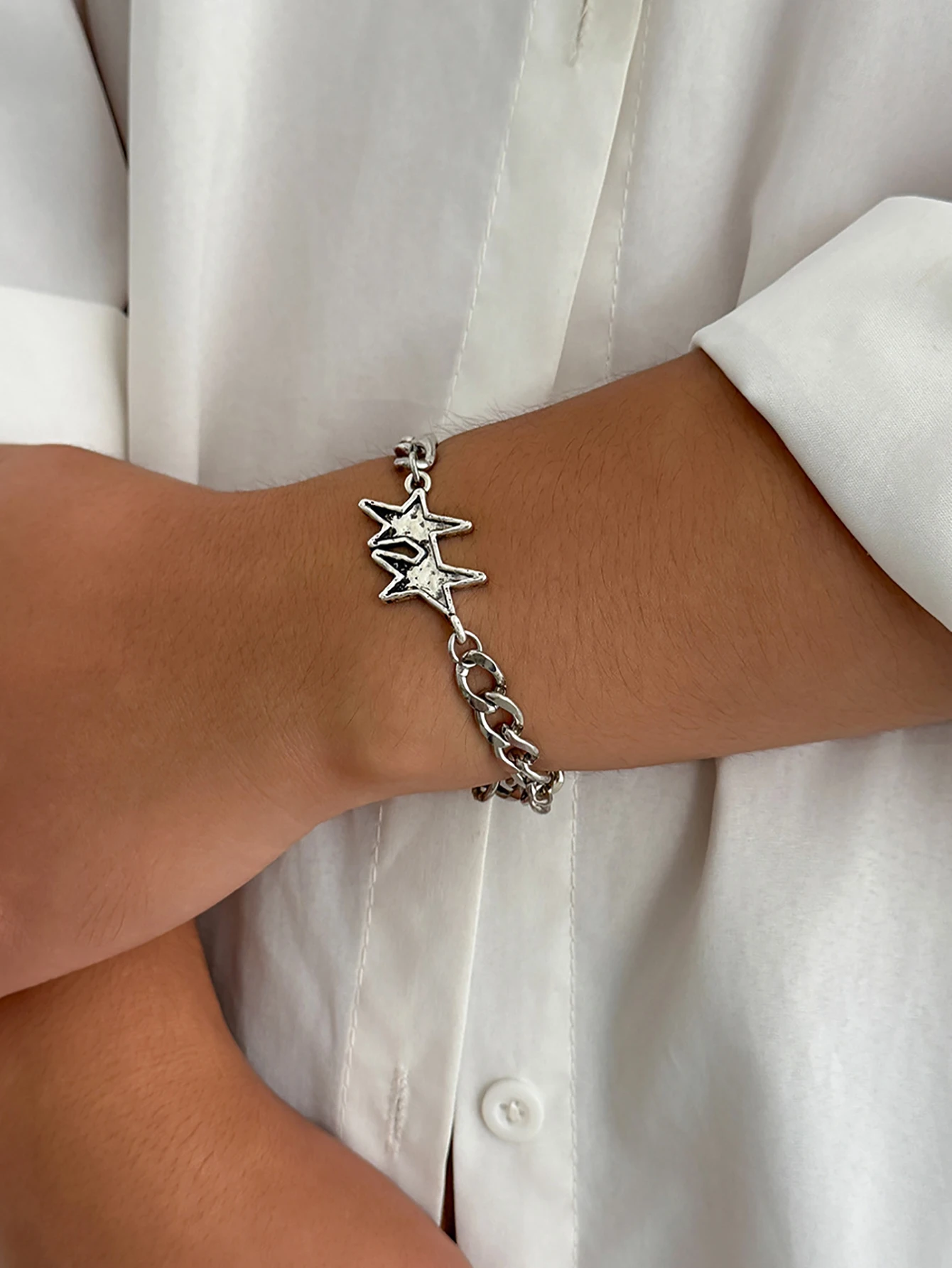 1pc Retro Doppel Sterne Armband Für Männer Frau Hip Hop Unisex Punk Schmuck Cool Rock Luxus Zubehör – Detail 2
