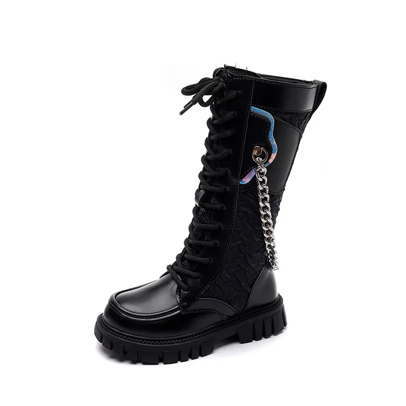 Children\'s fashion boots girls black leather boots 2023 Autumn new boys British style short snow boots baby buckle sport shoes