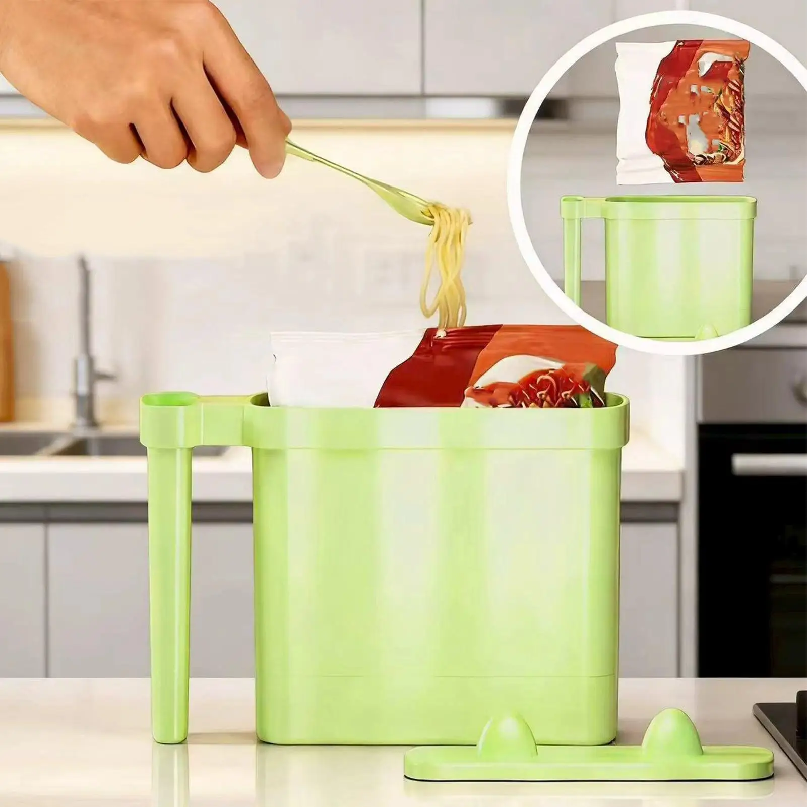 Tazón de fideos con tapa de orejas de gato y tenedor, soporte para ramen japonés, contenedor de comida instantánea, tazón de fideos para dormitorio universitario u oficina.