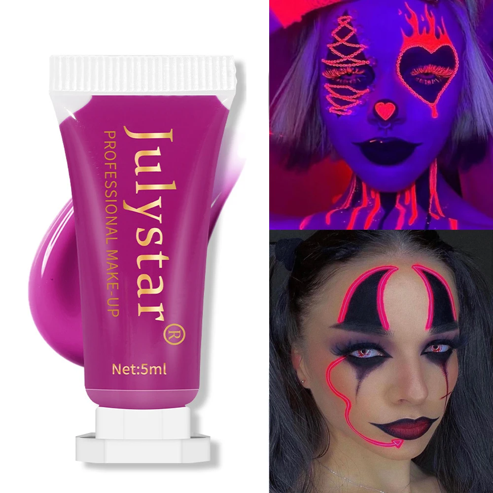 

Body Art Paint Cream Green Yellow Purple Black Fluorescent Festival Halloween Cosplay Makeup Kids Face UV Light Painting DIY