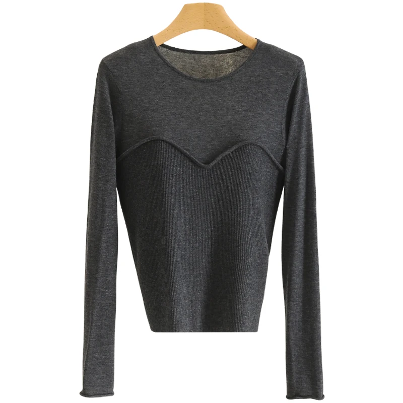 

Slim Fit Thin Base Layer Knitted Sweater Pure Color Design Women's Faion Commute Sle Long Sve round Ne Autumn Top