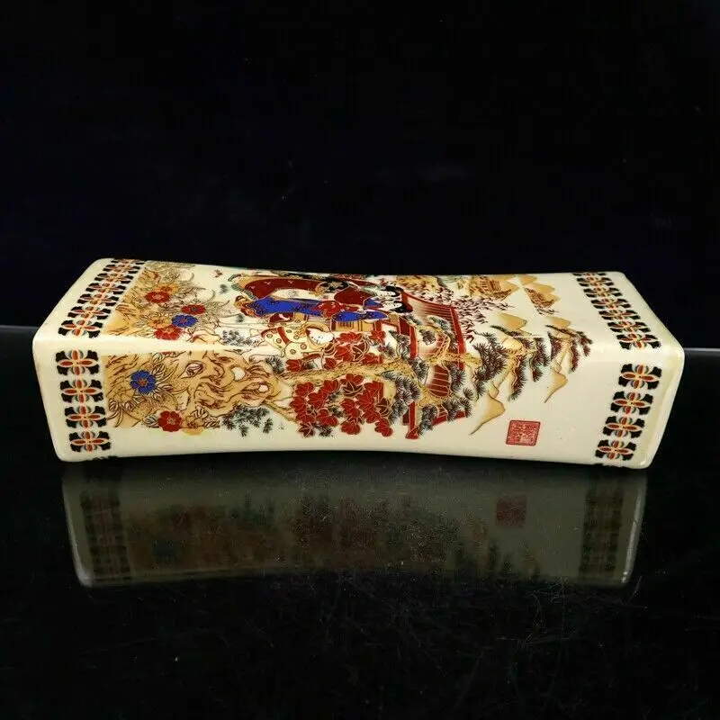 

Old Chinese powder color porcelain beauty pattern Long pillow statue