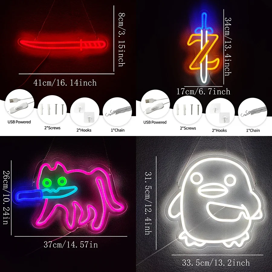 LED Neon sword Cute Neon Sign, USB Powered Neon Night Light, 3D Wall Art & Game room Bedroom Living Room party Decor