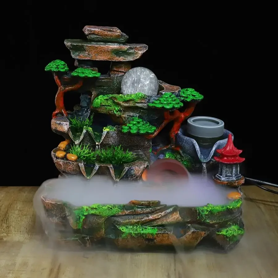 Desktop Fountain Waterfall Unique Resin Desktop Water Fountain Landscape Decoration Home Ornament with Atomization Effect