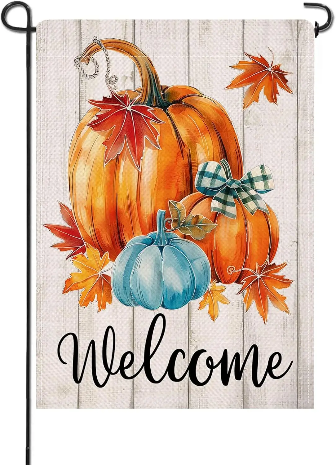 Artofy Welcome Fall Blue Pumpkin Small Decorative Garden Flag, Autumn Thanksgiving Harvest Maple Leaves Yard Outside Decor,  UUN