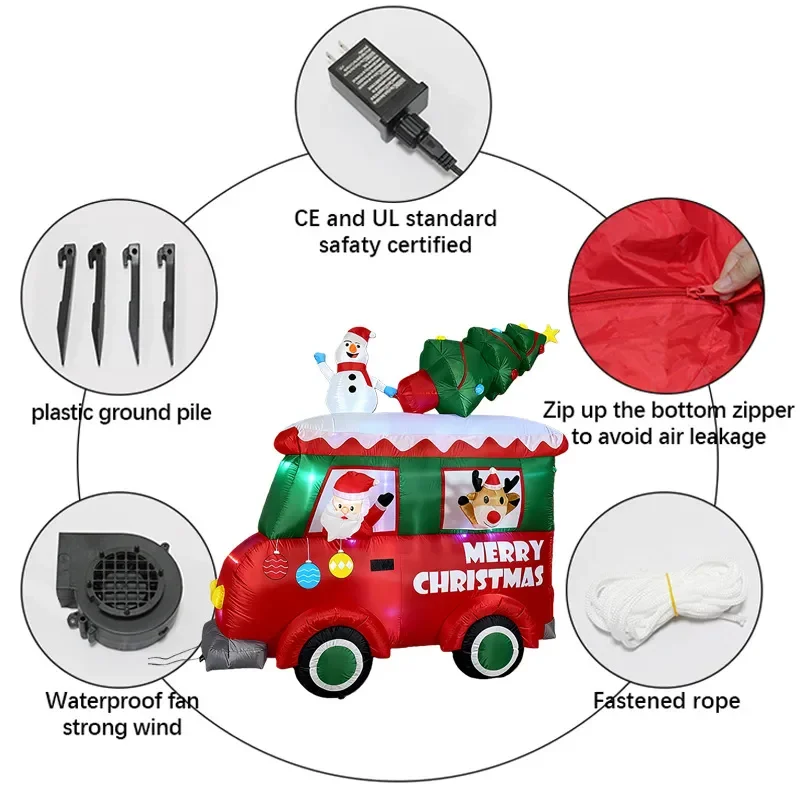 2.4m Inflatable Santa Claus With Snowman And Reindeer Christmas Yard Decoration Outdoor Lawn Garden Holiday Air Blow Ornament