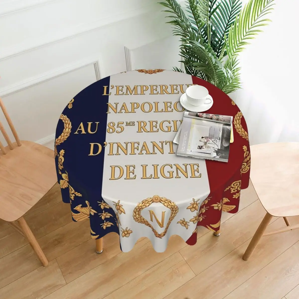 Napoleonic French 85th Regimental Flag Waterproof Round Tablecloth Table Cloth for Kitchen Events Dining Table Cover 60 inch