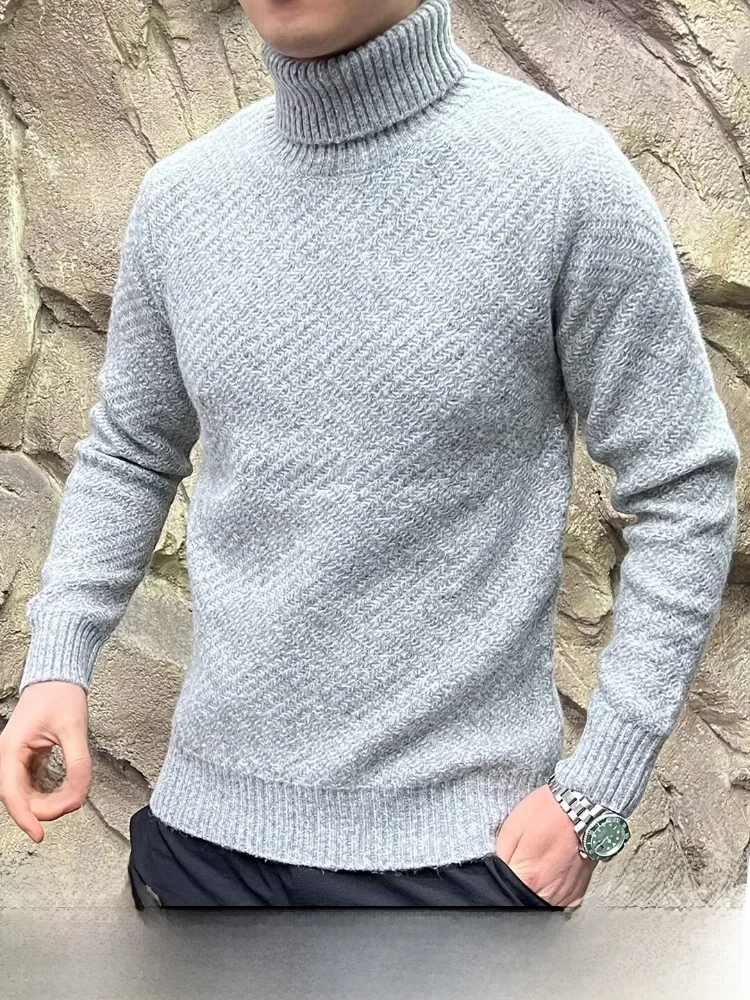 

High Twist Thi Wool Blend Knitted Sweater High Collar Warm Retro Sle for Autumn Winter Men Women Casual Wear Polyester Ac...