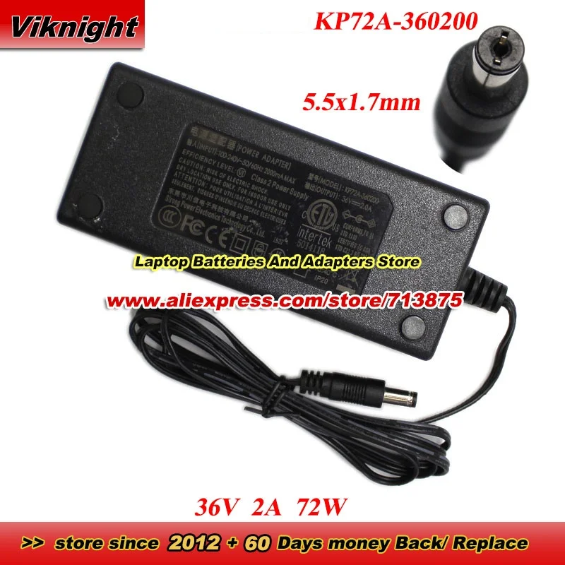 36V 2A 72W Class 2 Power Supply KP72A-360200 AC Adapter 5.5x1.7mm Power Adapter Charger