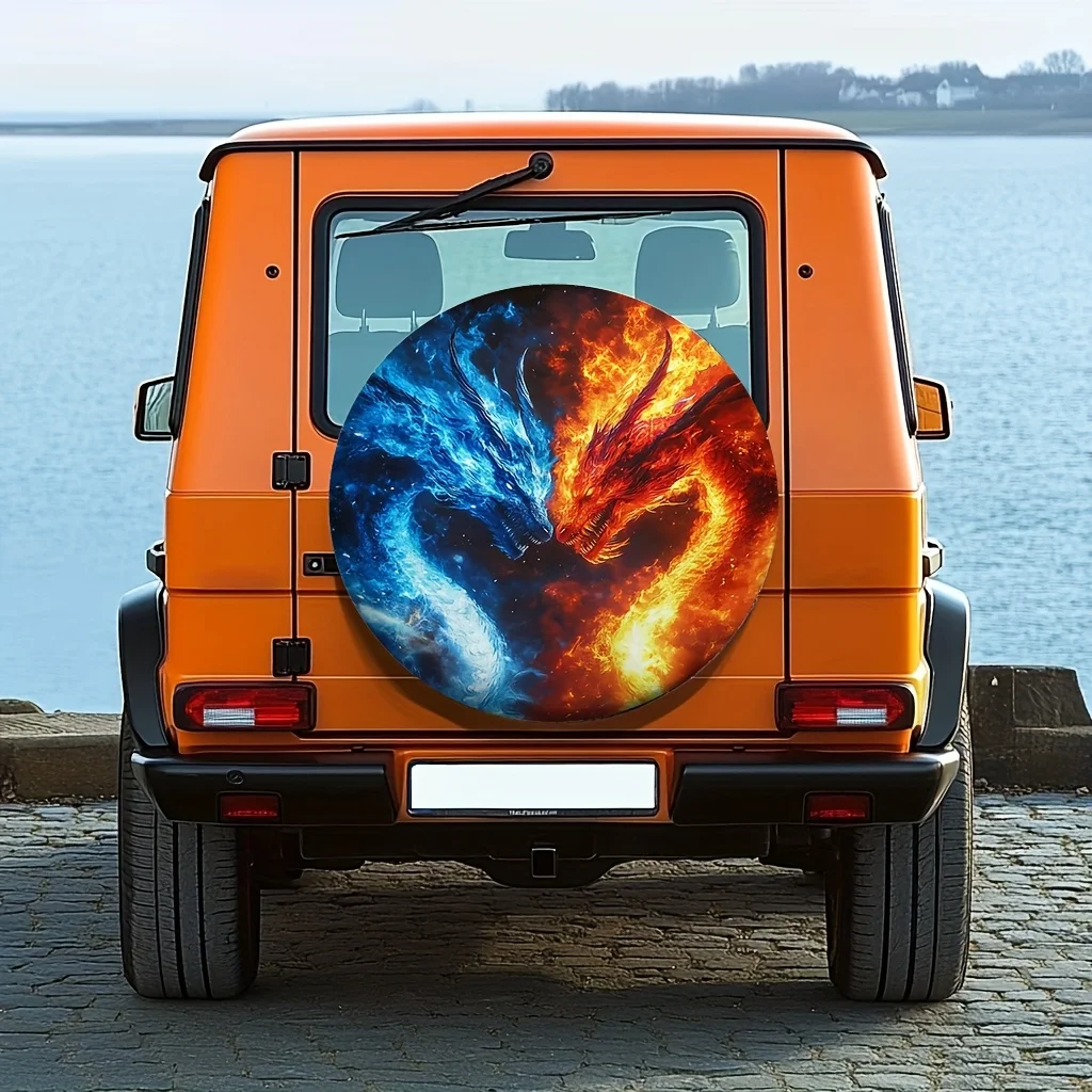 1pc, Easy To Install Tire Covers Phoenix_ Water And Fire Effects Fabric,Without Electricity New Year Gifts Perfect For Wind Vent