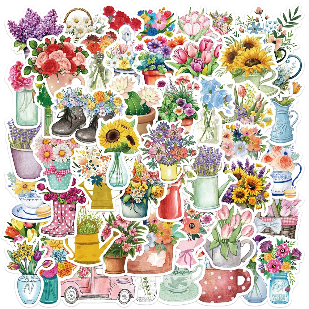 

10/30/50pcs Cute Flowers Aesthetic Stickers Cartoon Graffiti Sticker Decoration DIY Luggage Phone Case Guitar Waterproof Decals