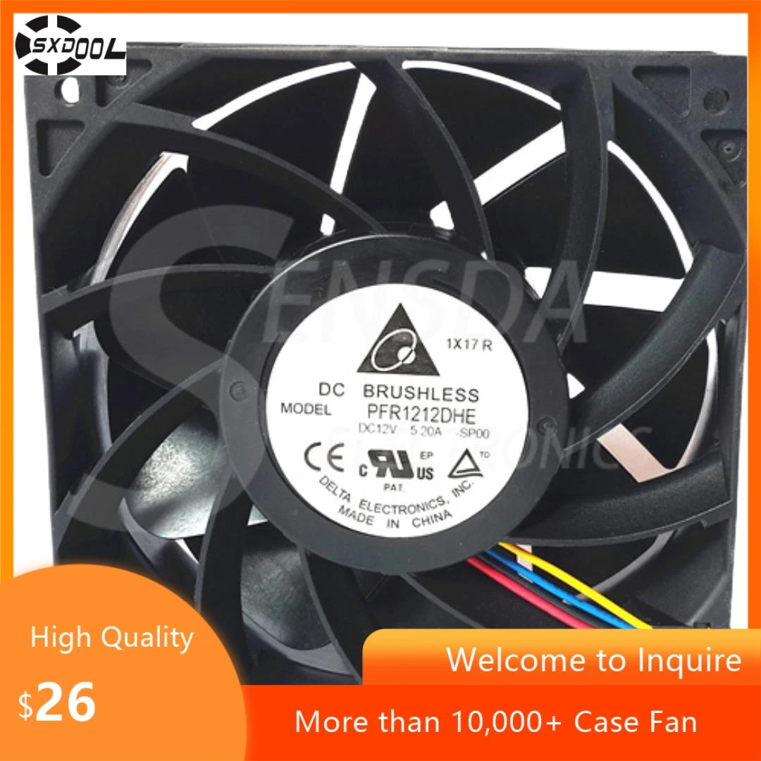 7400RPM High-Speed Delta PFR1212DHE 12V 12038 5.2A 254CFM Cooling Fan, 68.5dBA Car Booster, 4-Pin 120x120x38mm