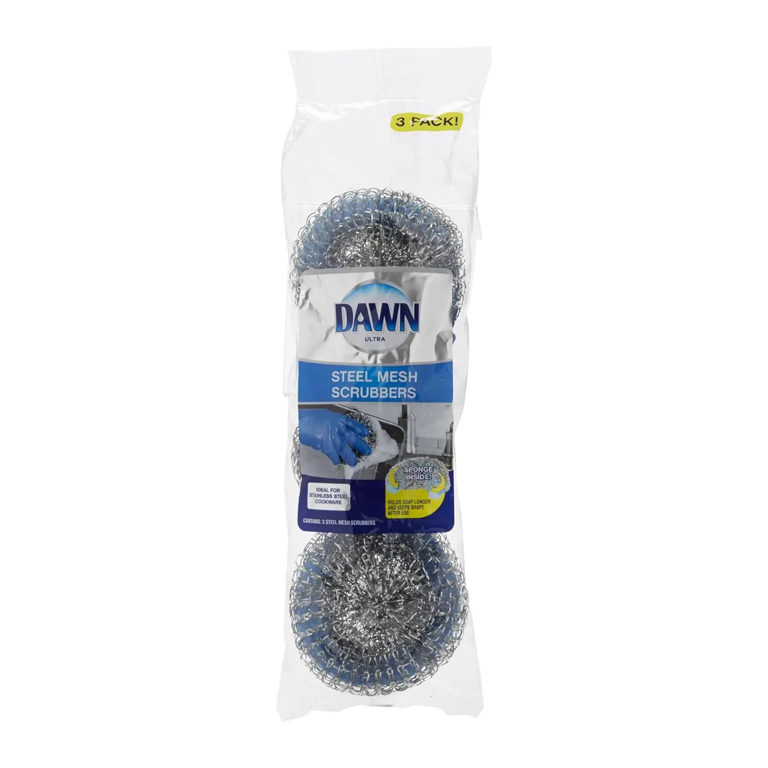 

Steel Mesh Scrubber with Sponge Center for Cast Iron, Stainless Steel, Grill, 3 Pack