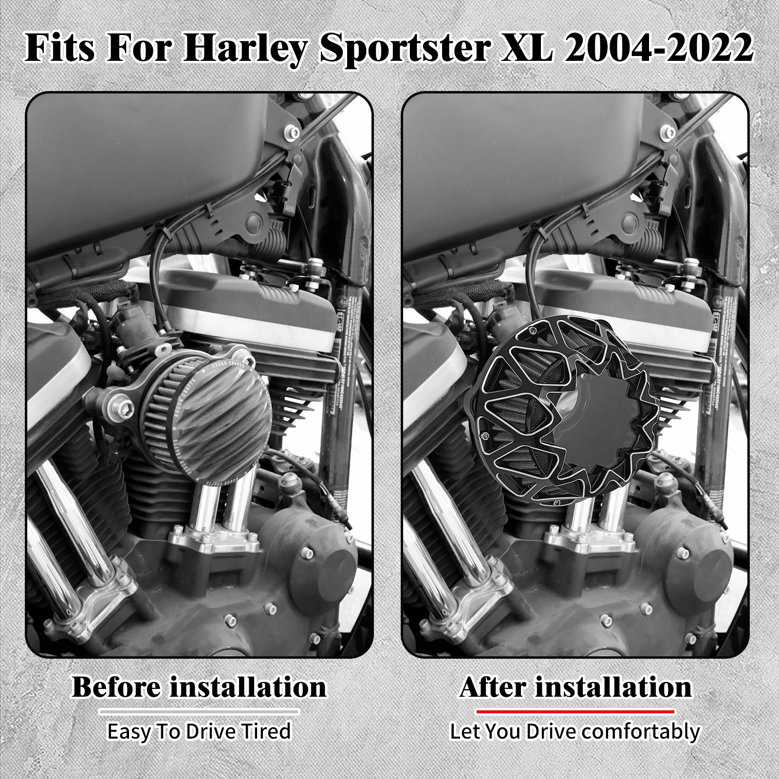 Motorcycle Air Cleaner Intake Filter Grey Element For Harley Sportster XL 1200 883 72 48 Iron Forty Eight Seventy Two 2004-2023