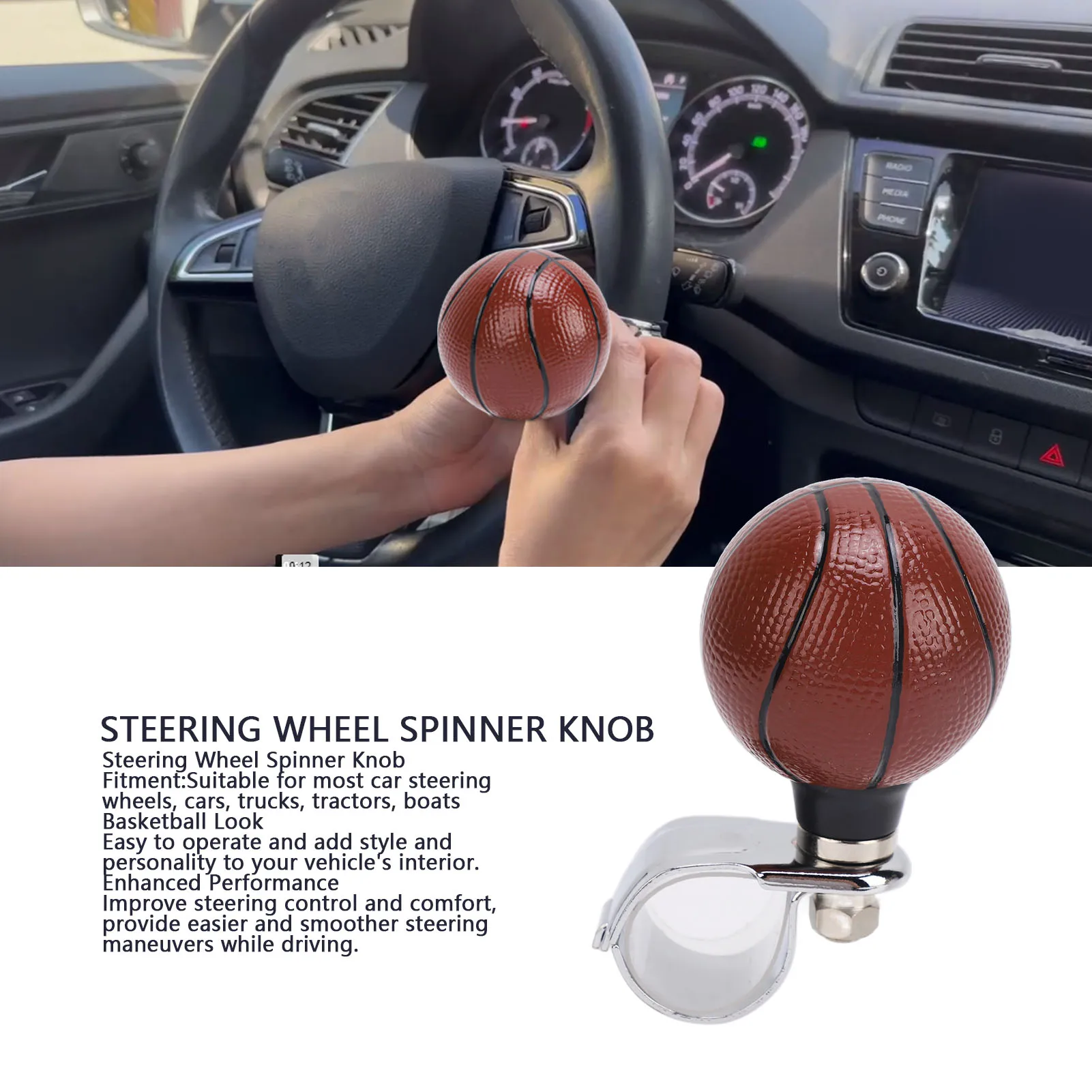 

Steering Wheel Spinner Knob Basketball Look Sturdy Steering Wheel Knob Power Handle Ball For Car Truck Tractor Boat