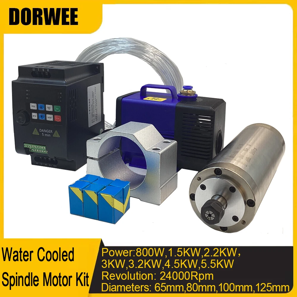 

Комплект шпинделя с водяным охлаждением 800 Вт, 1.5 кВт, 2.2 кВт, 3 кВт, 4.5 кВт, 5.5 кВт, двигатель шпинделя для ЧПУ 220В, 380В, 110В для фрезерного станка с ЧПУ, гравировки, резьбы по дереву