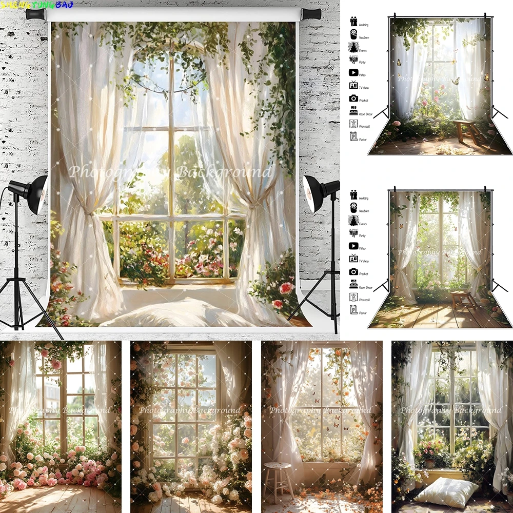 

Spring Wedding Photography Background Dreamy Flower Room Bridal Party Photocall Photo Backdrops Baby Shower Photo Booth Props