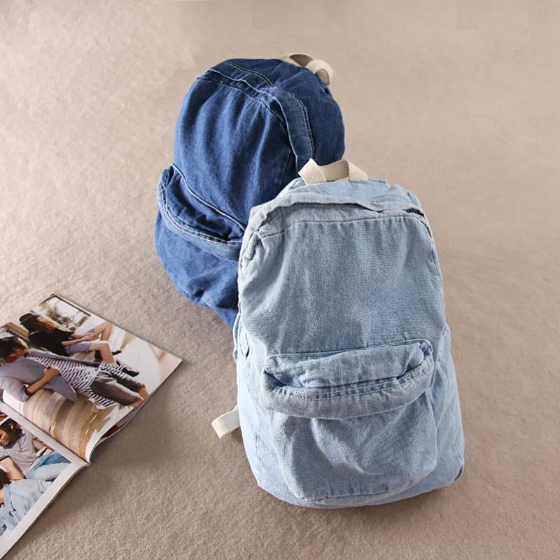 Boys Girls Unisex Vintage Washed Denim Jean School Bag Travel Matching Backpack