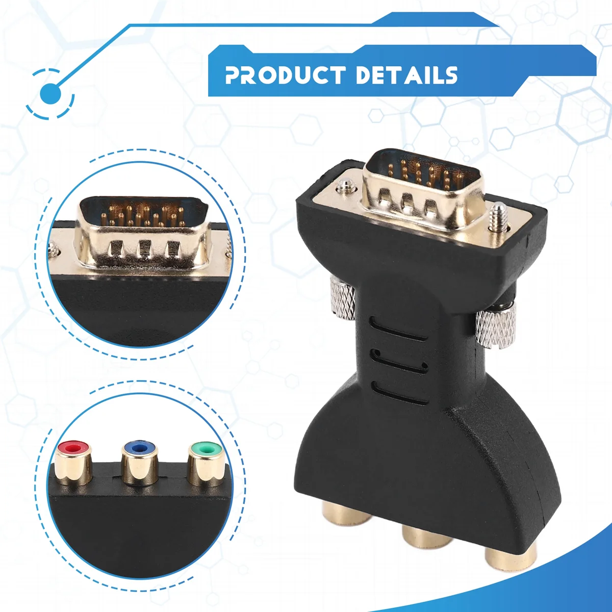 

Durable 3 RCA RGB Female to HD 15-Pin VGA Style Component Video Jack Adapter Conventer