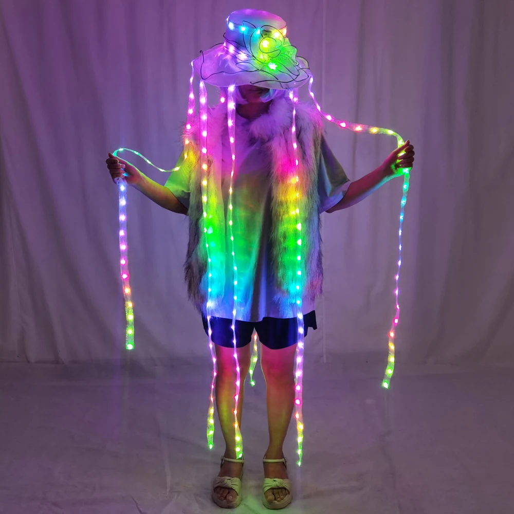 

LED Jellyfish Hat Full Color Luminous Headwear Glowing Party Props for Nightclub DJ Show Cosplay
