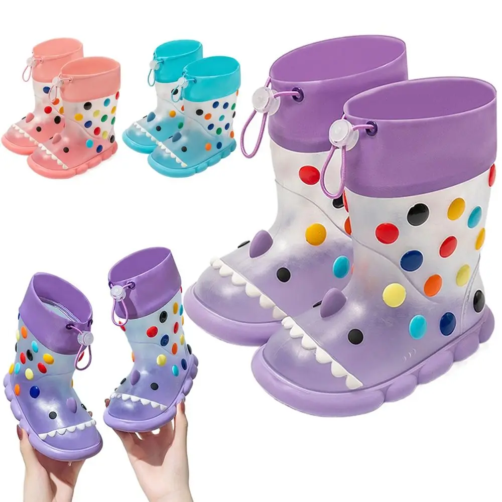 

Fun Cartoon Children Rain Boots Soft Sole Anti-Slip Kids Water Boots Transparent Elastic Boot Collar Child Waterproof Shoes Girl