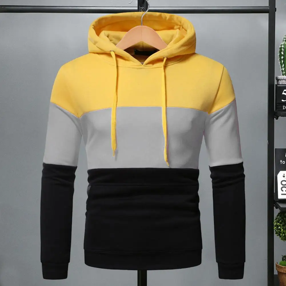 

Color Block Pullover Stylish Men's Colorblock Hoodie with Drawstring Big Pocket for Fall Winter Retro Thin Loose School Daily