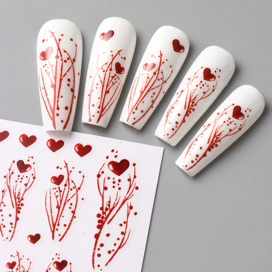 2 قطعة الحب الأحمر القلب مسمار الفن ملصق لعيد الحب ذاتية اللصق تصميم رومانسي المتزلجون زينة مانيكير اكسسوارات #3