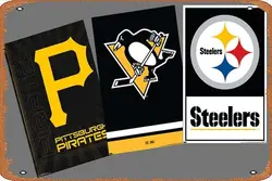 Vintage Metal Signs,Funny COMBO: Pittsburgh, Pennsylvania Sports Teams 3-Poster Combo (Steelers, Penguins, Pirates) Poster Sign