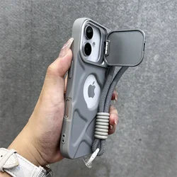 Fold Camera Protection Lens Stand Holder Soft Case For iPhone 16 15 14 13 12 11 Pro Max Wrist Strap Silicone Shockproof Cover