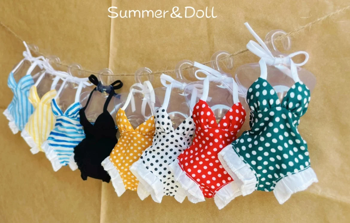 Letnie ubrania Blythe bjd kropki strój kąpielowy bikini jednoczęściowy gorset (Pullip,Ob24,Azone,Licca,ICY, JerryB, 1/6 akcesoria)