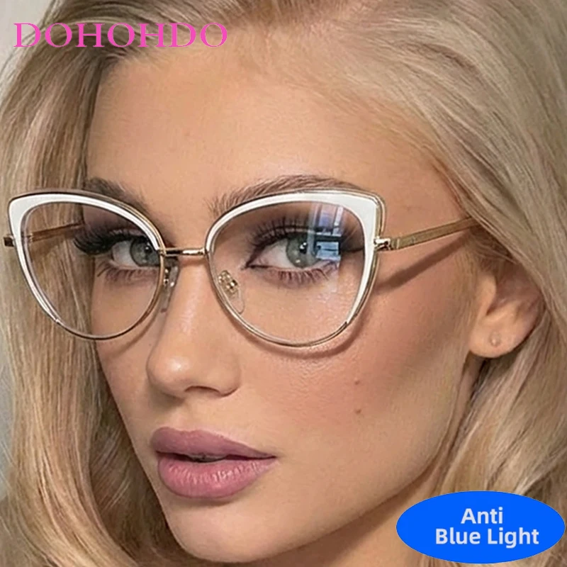 

2026 New Luxury Cat Eye Metal Anti-Blue Light Glasses Women Men Vintage Brand Design Computer For Office Work Optical Eyeglasses