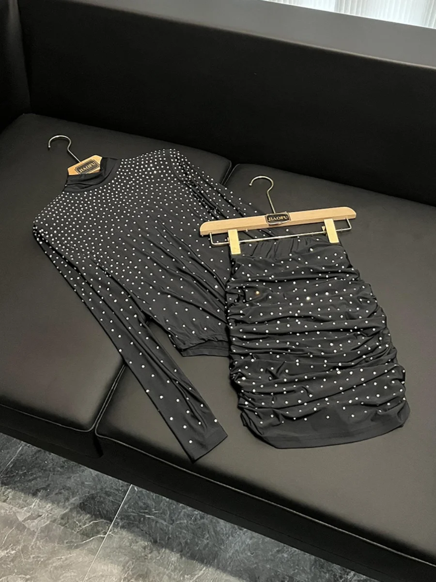 

Сводная эластичная юбка с высоким воротником и бриллиантами, базовый слой, брюки, Новое поступление, осенний сезон, китайское происхождение