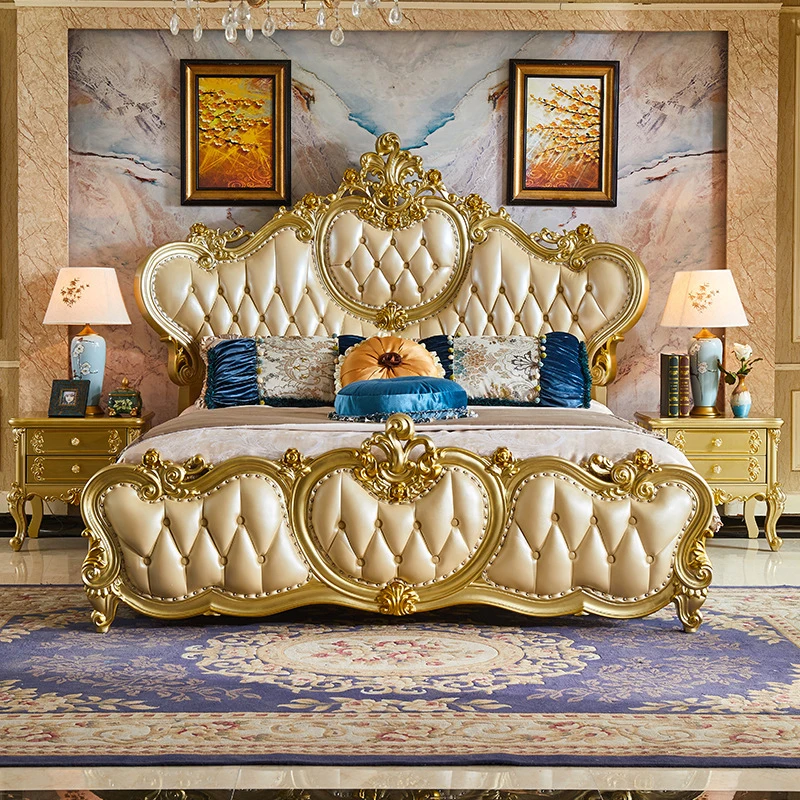European-Style Luxury Double Bed Carved Solid Wood Elegant Opulent French-Inspired Design Modern For Classic Master Bedroom Bed