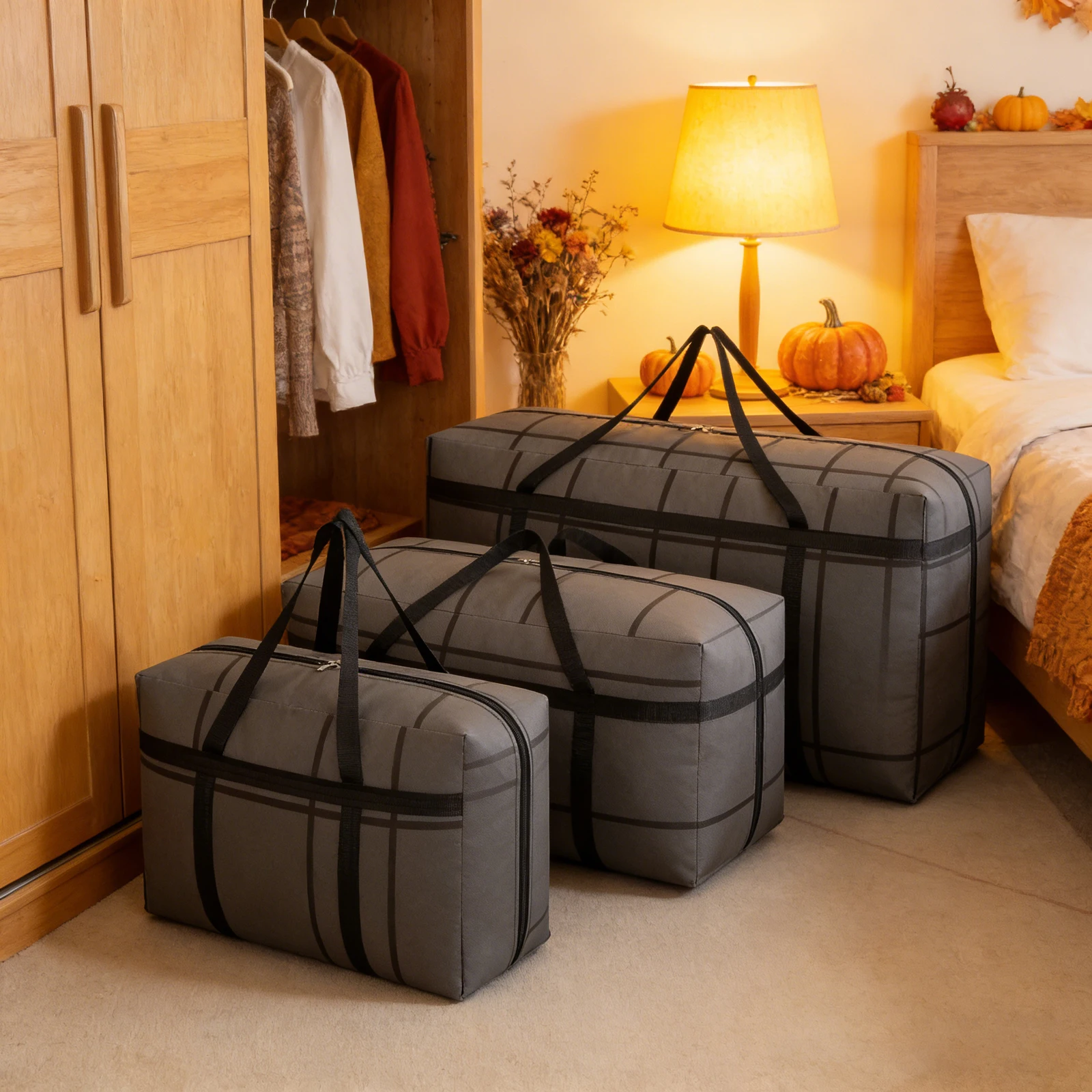 1 PC large capacity storage bag, non-woven fabric, foldable storage bag, luggage carrying bag, double handles, two-way zipper, f
