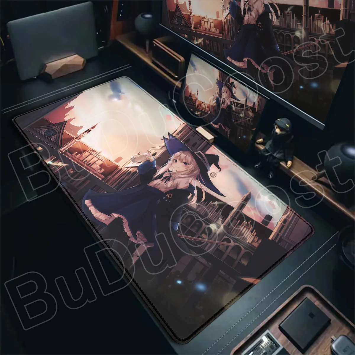 Rutschfeste Mausmatte mit Gummibasis, große Laptop-Tastaturmatte mit wandelnder Hexe, Anime-Tastaturmatte, Kawaii Girl Elaina, Desktop-Teppich, PC-Zubehör – Detail 18
